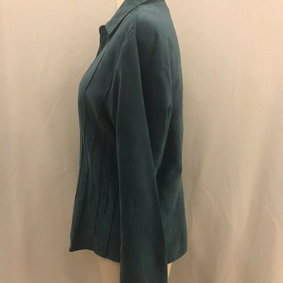 KIM ROGERS Shirt faux suede PinTucks Bust 44 button down shirt WASHABLE 0X. B74 - Picture 5 of 8